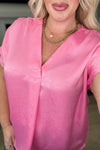 Hazel Blues® |  Pleat Front V-Neck Top in Pink Cosmos