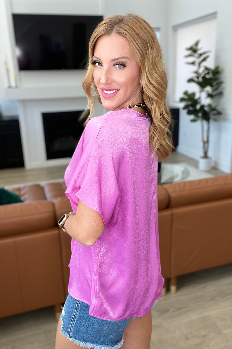 Hazel Blues® |  Pleat Front V-Neck Top in Spring Orchid