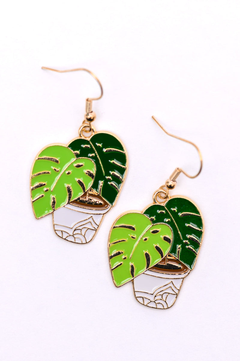 monstera plant earrings Hazel Blues