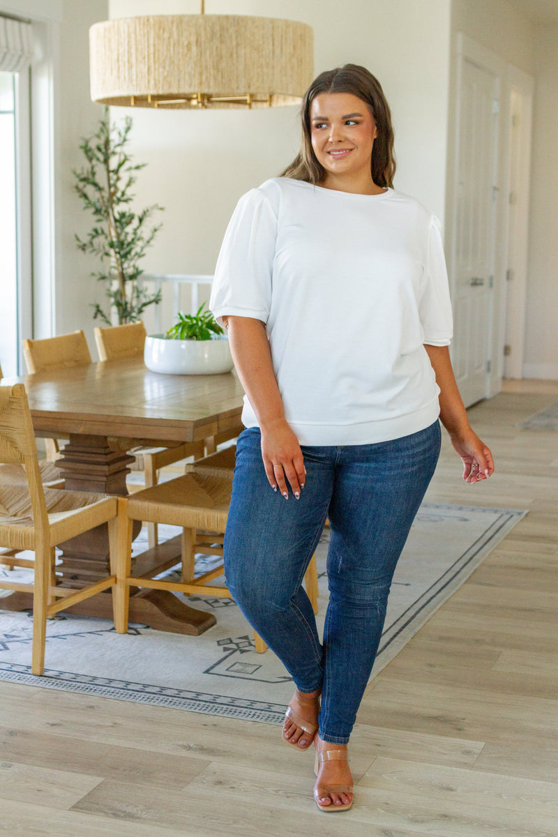 Hazel Blues® |  Pristine Puff Sleeve Top in White