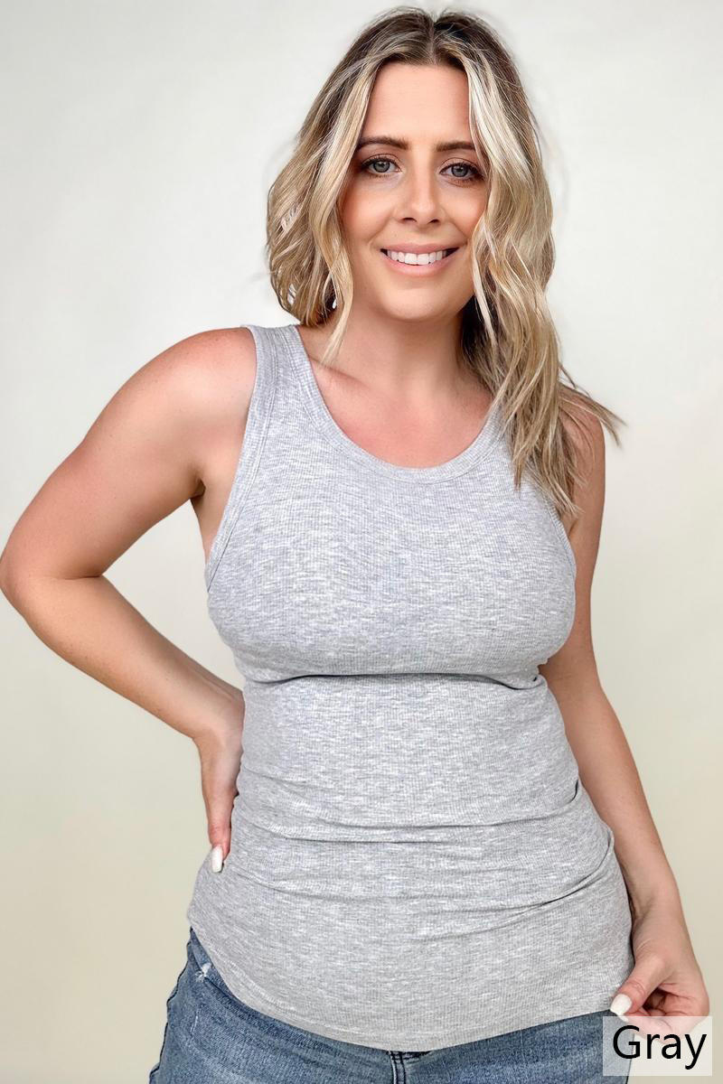 FawnFit Scoop Neck Ribbed Tank Bodysuit with Built In Bra *Final Sale*