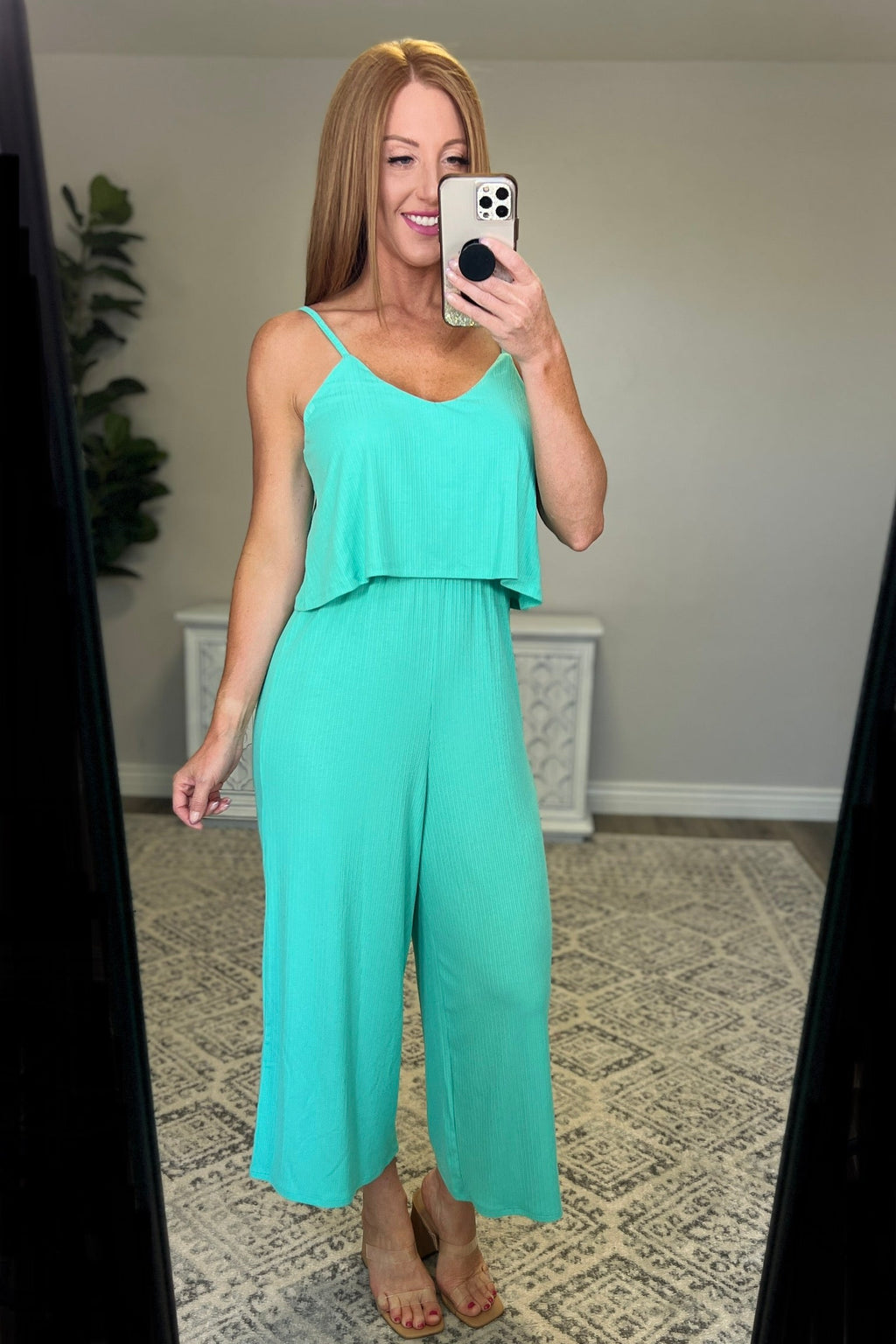 Hazel Blues® |  Ribbed Double Layer Jumpsuit in Mint