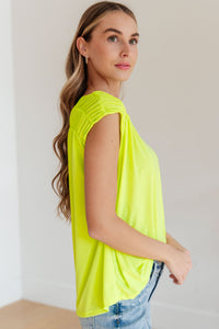 Hazel Blues® |  Ruched Cap Sleeve Top in Neon Green