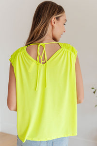 Hazel Blues® |  Ruched Cap Sleeve Top in Neon Green