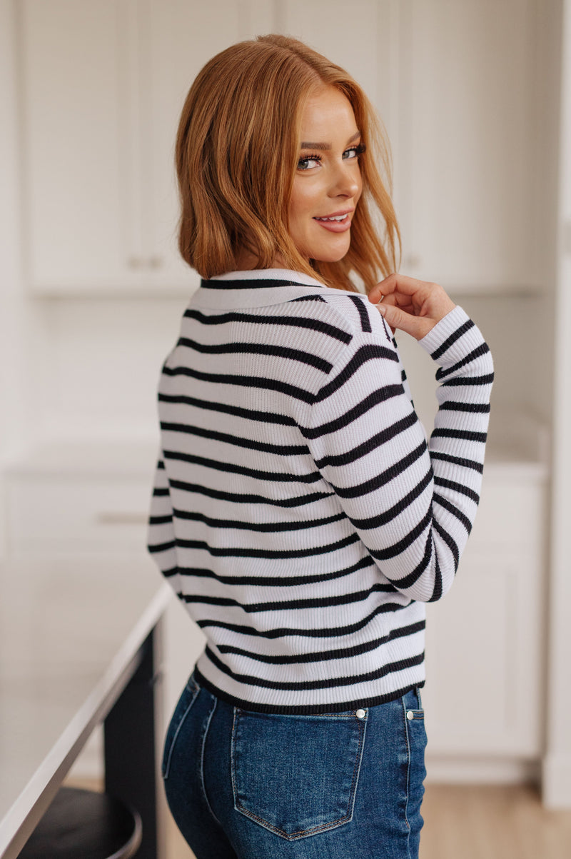 Hazel Blues® |  Self Improvement V-Neck Striped Sweater