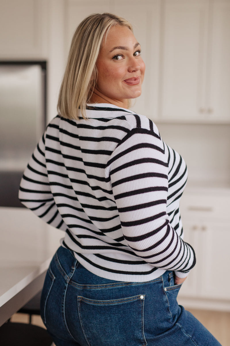 Hazel Blues® |  Self Improvement V-Neck Striped Sweater