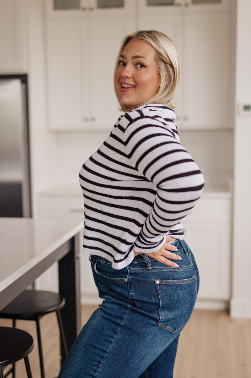 Hazel Blues® |  Self Improvement V-Neck Striped Sweater