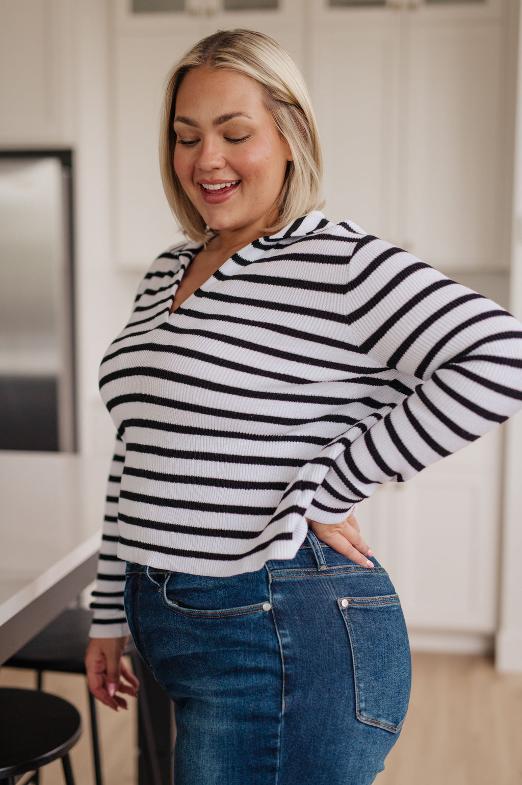 Hazel Blues® |  Self Improvement V-Neck Striped Sweater