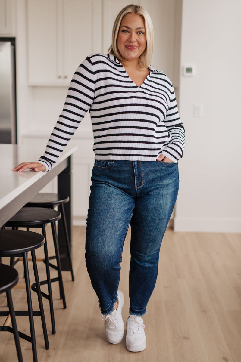 Hazel Blues® |  Self Improvement V-Neck Striped Sweater