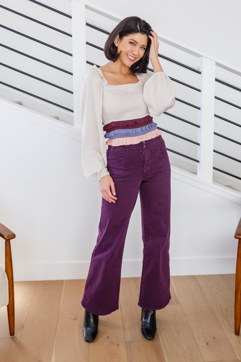 Hazel Blues® |  Petunia High Rise Wide Leg Jeans in Plum