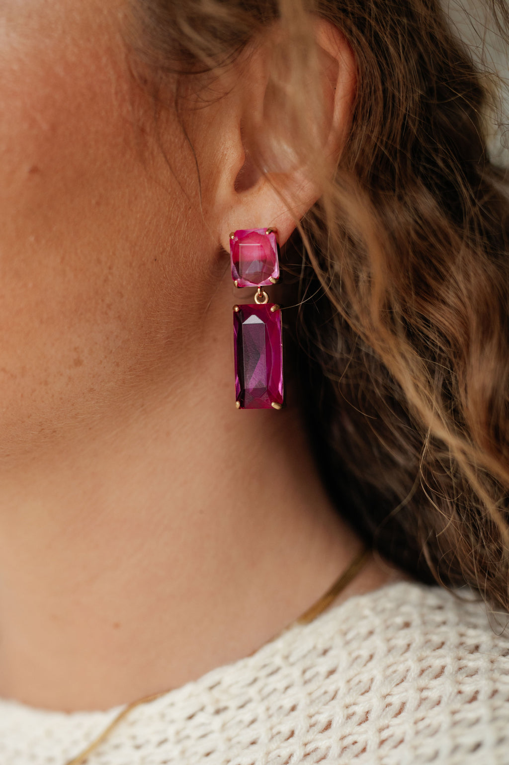 Hazel Blues® |  Sparkly Spirit Rectangle Crystal Earrings in Pink