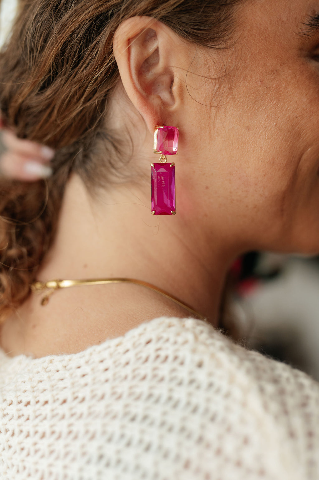 Hazel Blues® |  Sparkly Spirit Rectangle Crystal Earrings in Pink