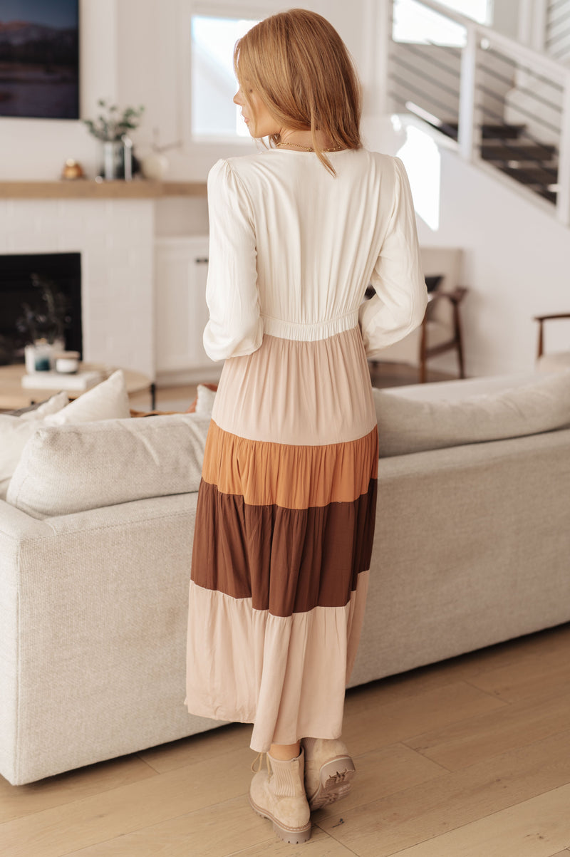brown color block dress Hazel Blues