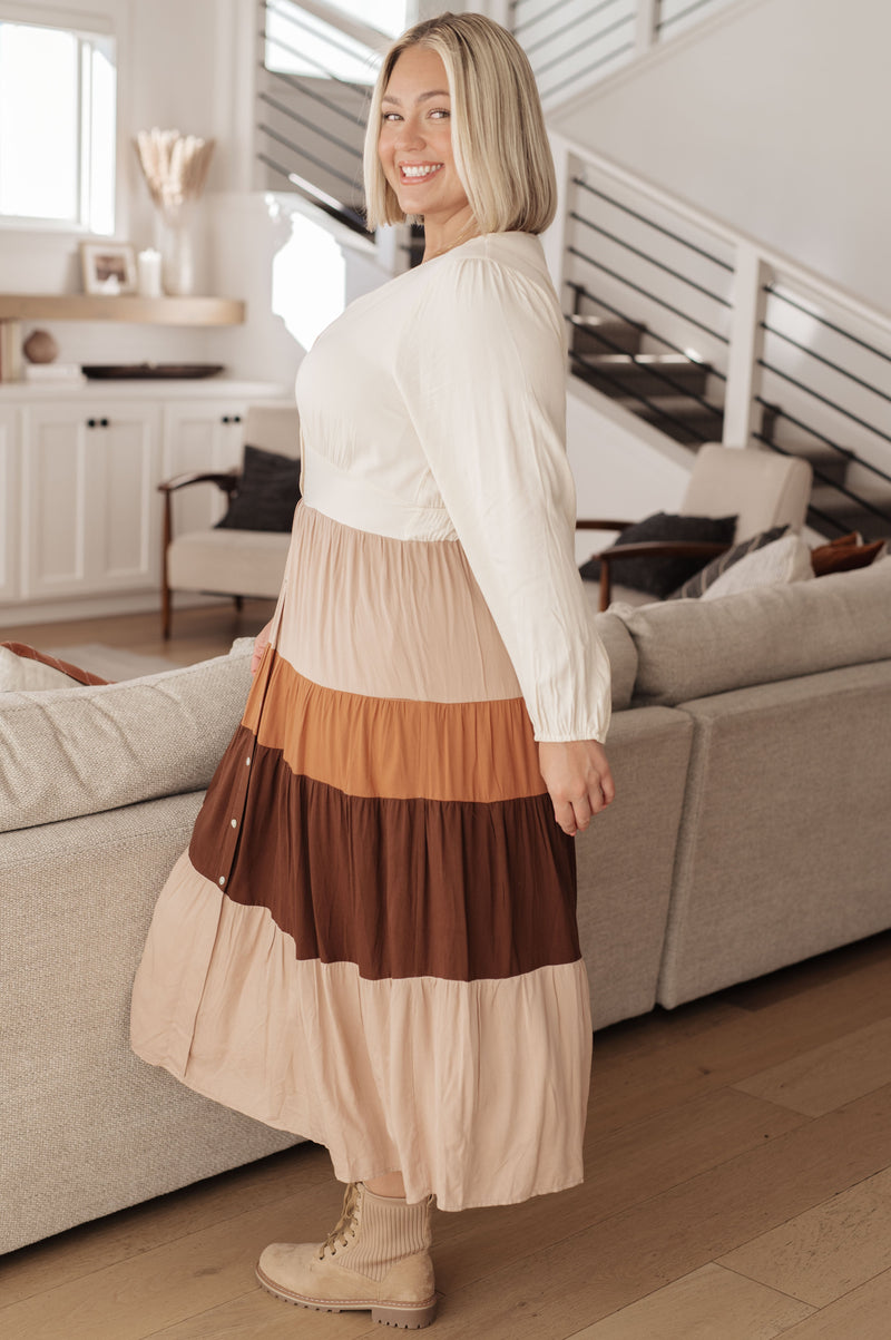 brown color block dress Lady Black Tie - Sienna Form Color Block Midi Dress