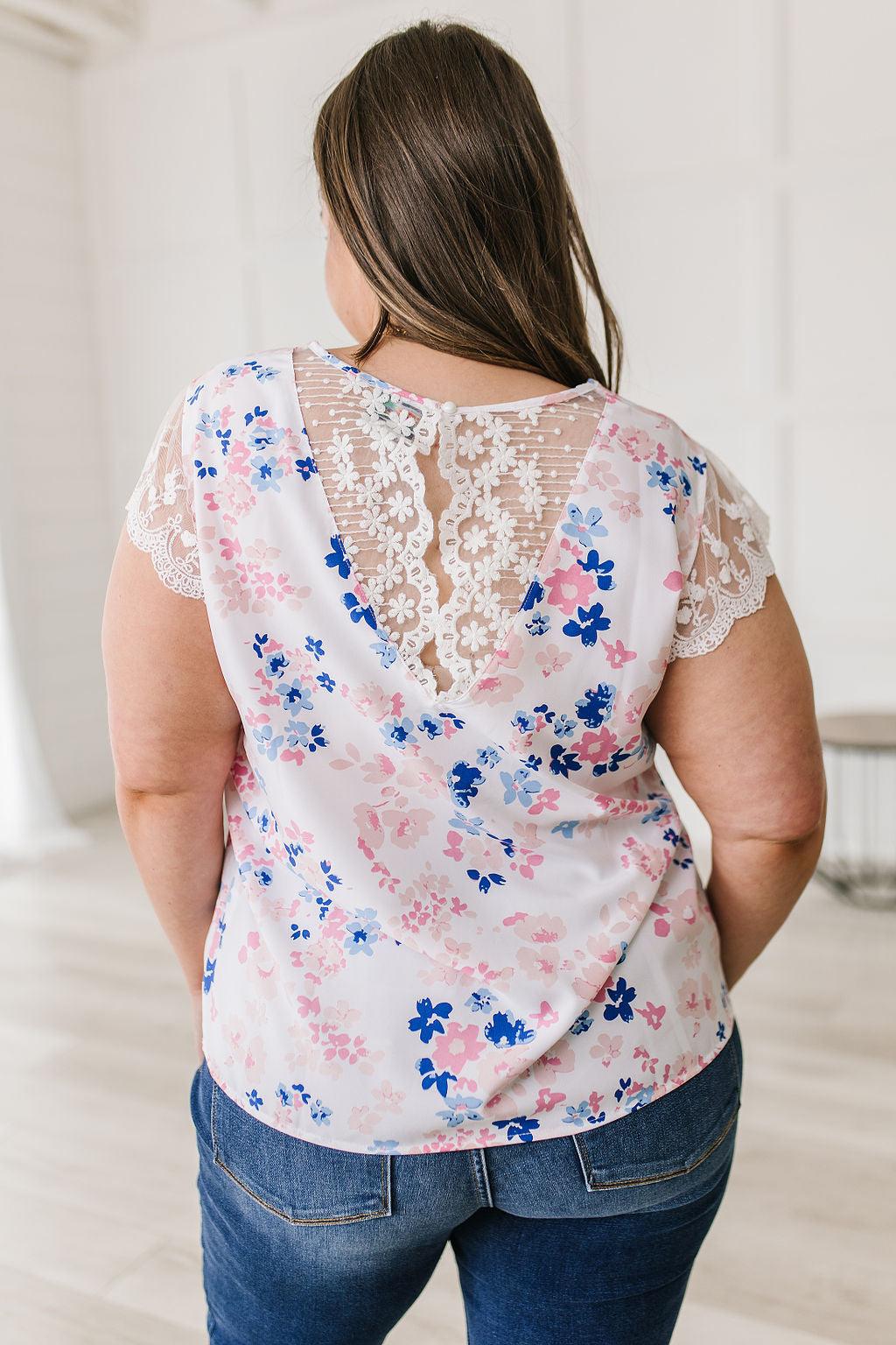 Hazel Blues® | Still the One Lace Sleeve Floral Top - Hazel Blues®