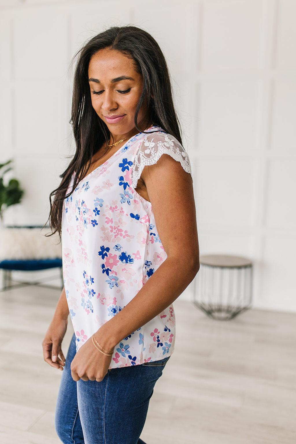 Hazel Blues® | Still the One Lace Sleeve Floral Top - Hazel Blues®