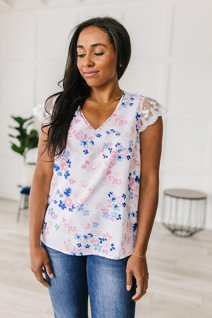 Hazel Blues® | Still the One Lace Sleeve Floral Top - Hazel Blues®