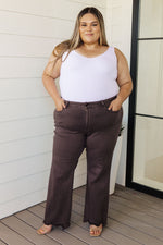 Hazel Blues® |  Sybil High Rise Frayed Hem 90's Straight Jeans in Brown