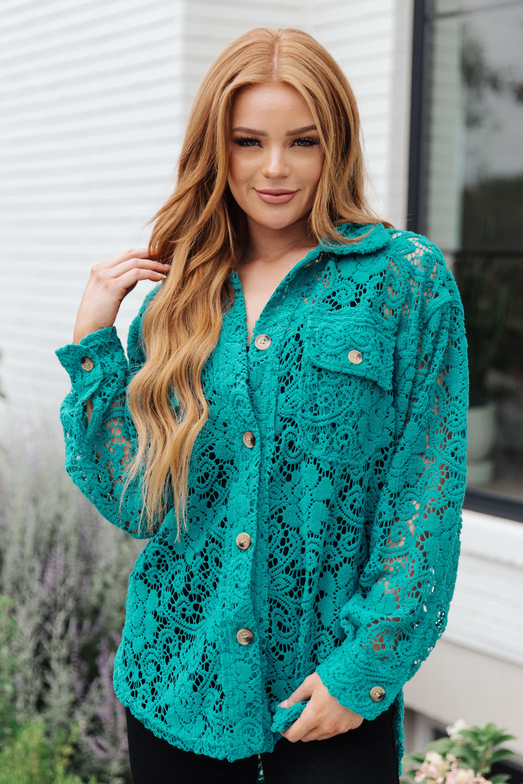 Hazel Blues® |  Topped with Lace Button Down