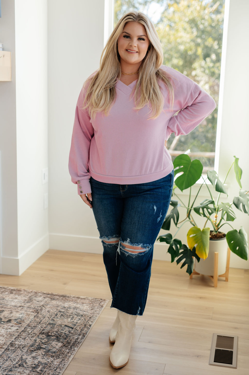 Hazel Blues® |  Totally Verified Long Sleeve V-Neck Top