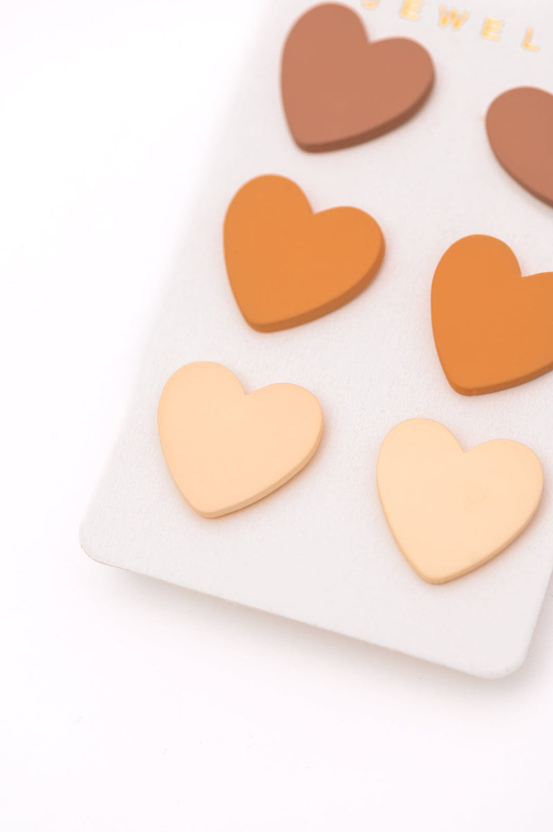 Hazel Blues® |  Triple Hearts Studs in Brown