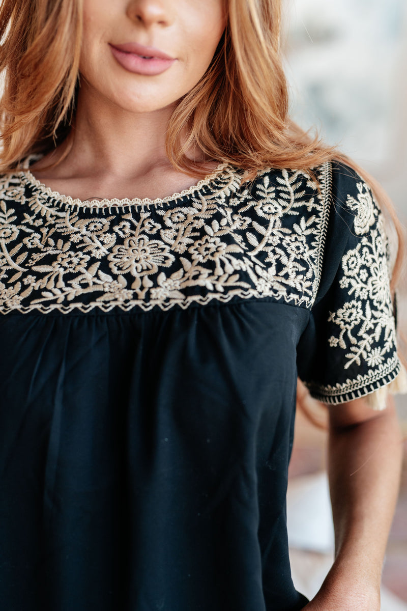 Hazel Blues® |  Try Again Embroidered Top