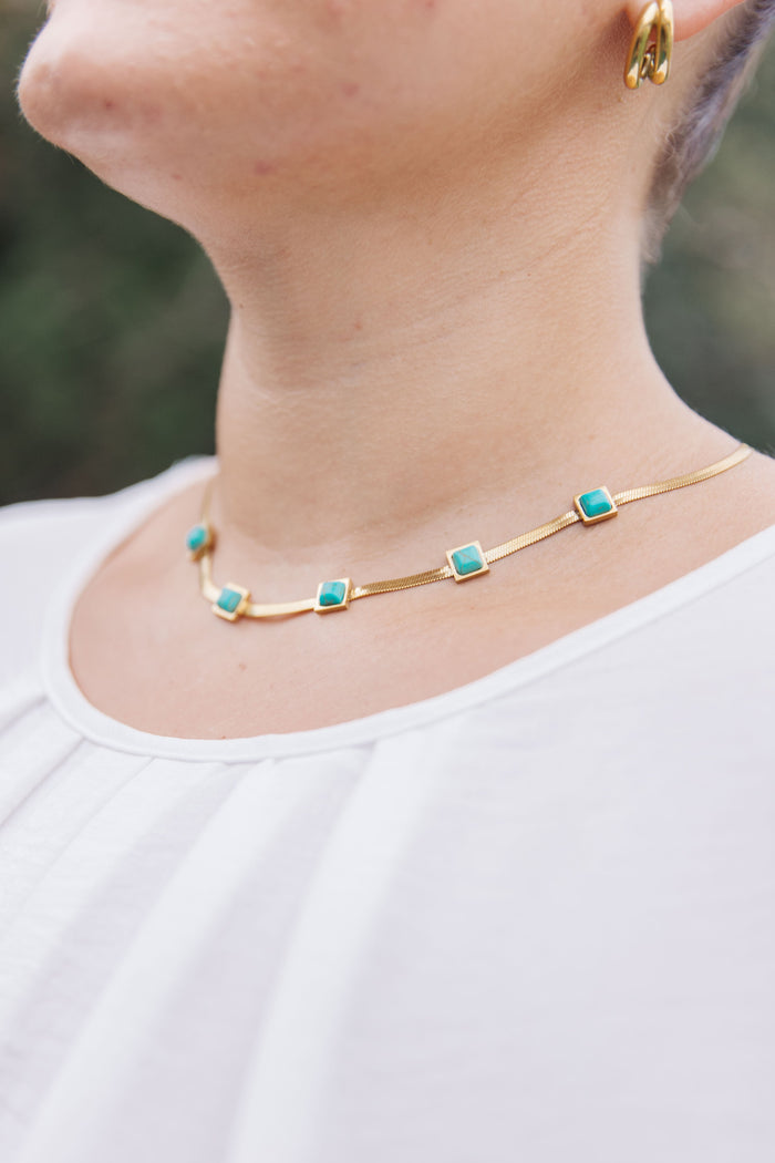 Hazel Blues® |  Turquoise Squares Necklace