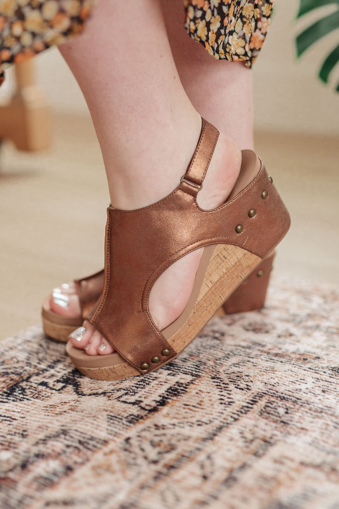 Hazel Blues® |  Walk This Way Wedge Sandals in Antique Bronze