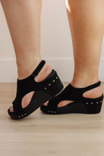 Hazel Blues® |  Walk This Way Wedge Sandals in Black Suede