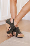 Hazel Blues® |  Walk This Way Wedge Sandals in Olive Suede