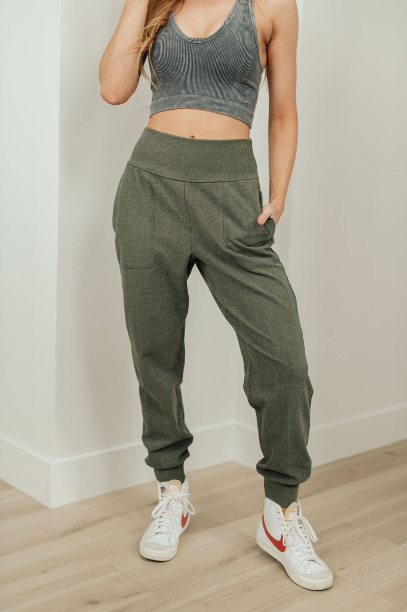 Hazel Blues® |  Where Are You High Rise Joggers in Olive