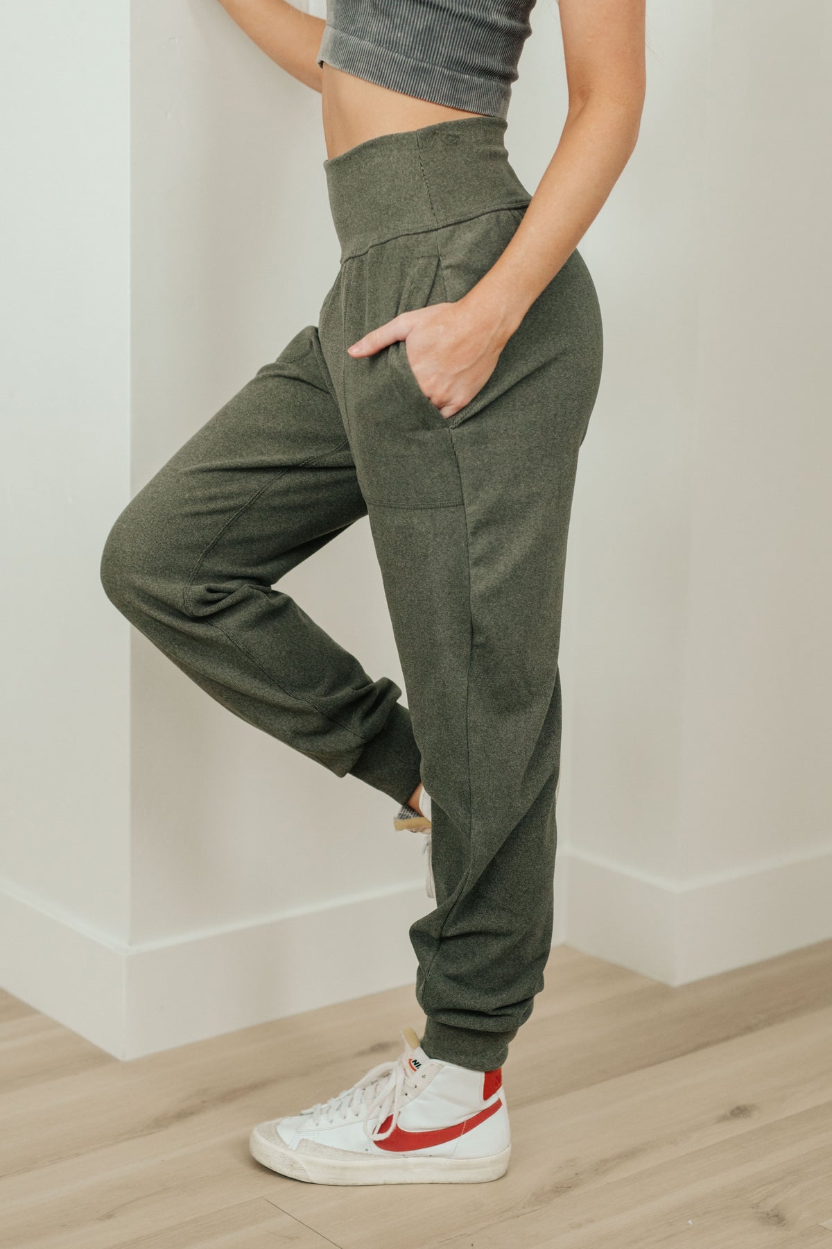 Hazel Blues® |  Where Are You High Rise Joggers in Olive