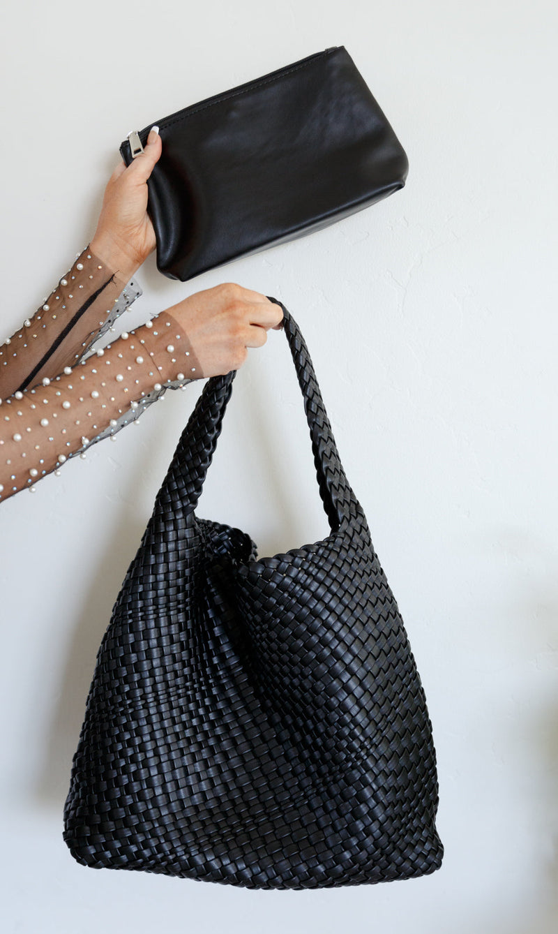 Hazel Blues® |  Woven and Worn Tote in Black