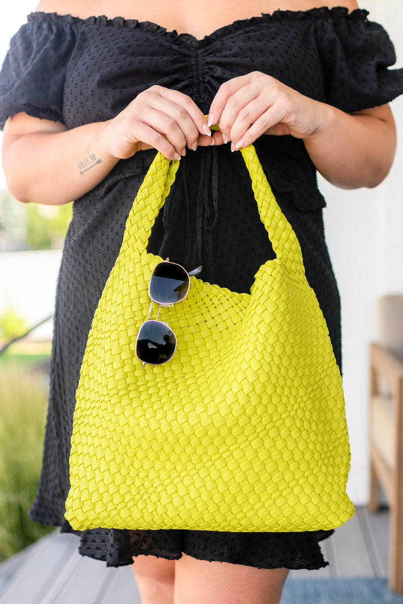 Hazel Blues® |  Woven and Worn Tote in Citron