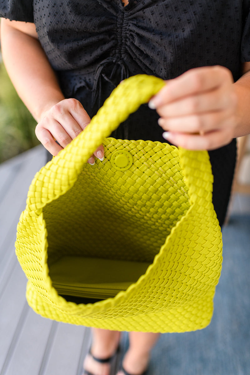 Hazel Blues® |  Woven and Worn Tote in Citron