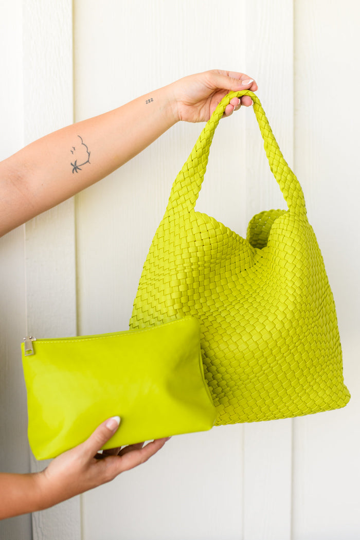 Hazel Blues® |  Woven and Worn Tote in Citron