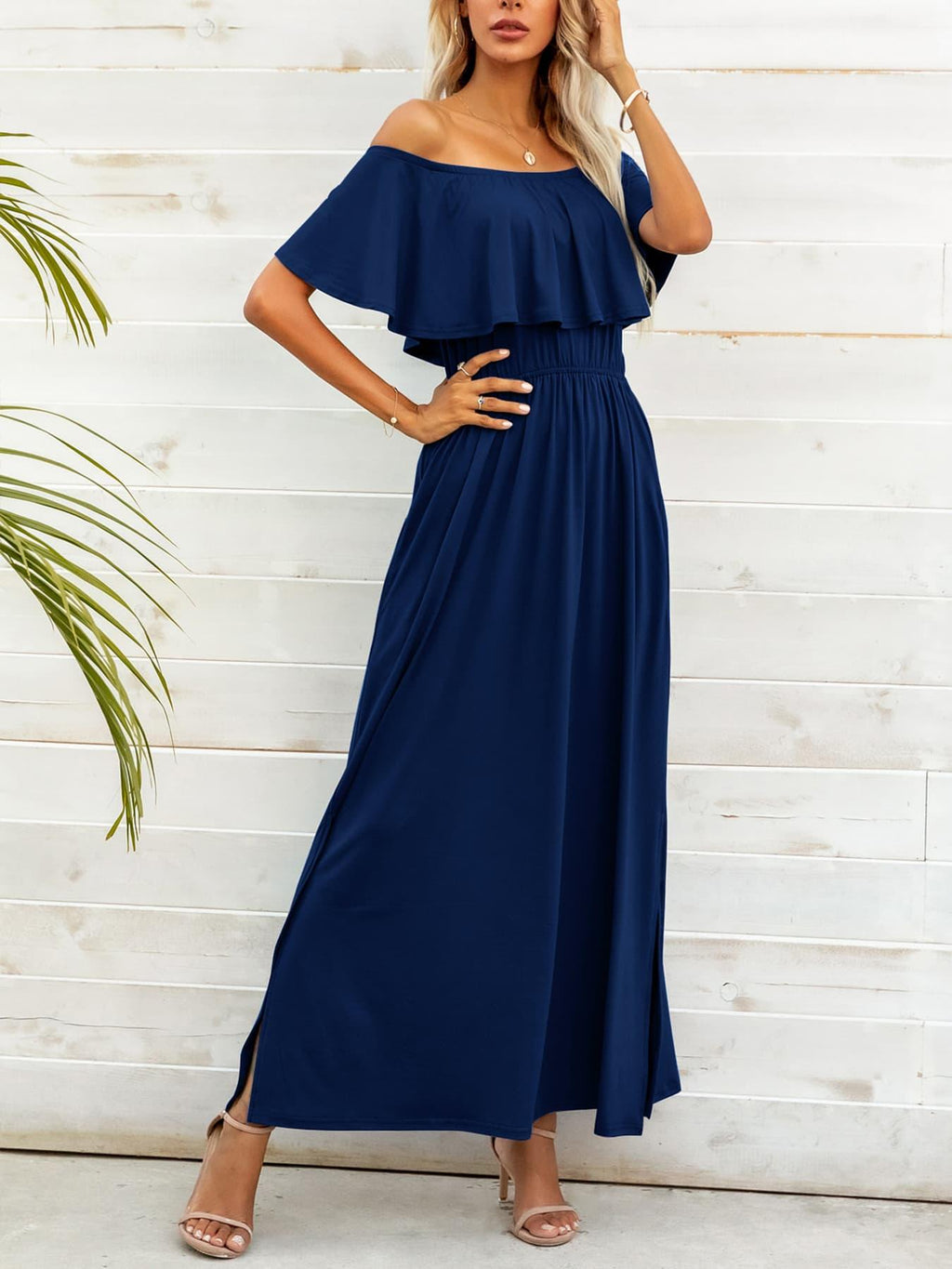 Hazel Blues® | Off-Shoulder Slit Maxi Dress - Hazel Blues®