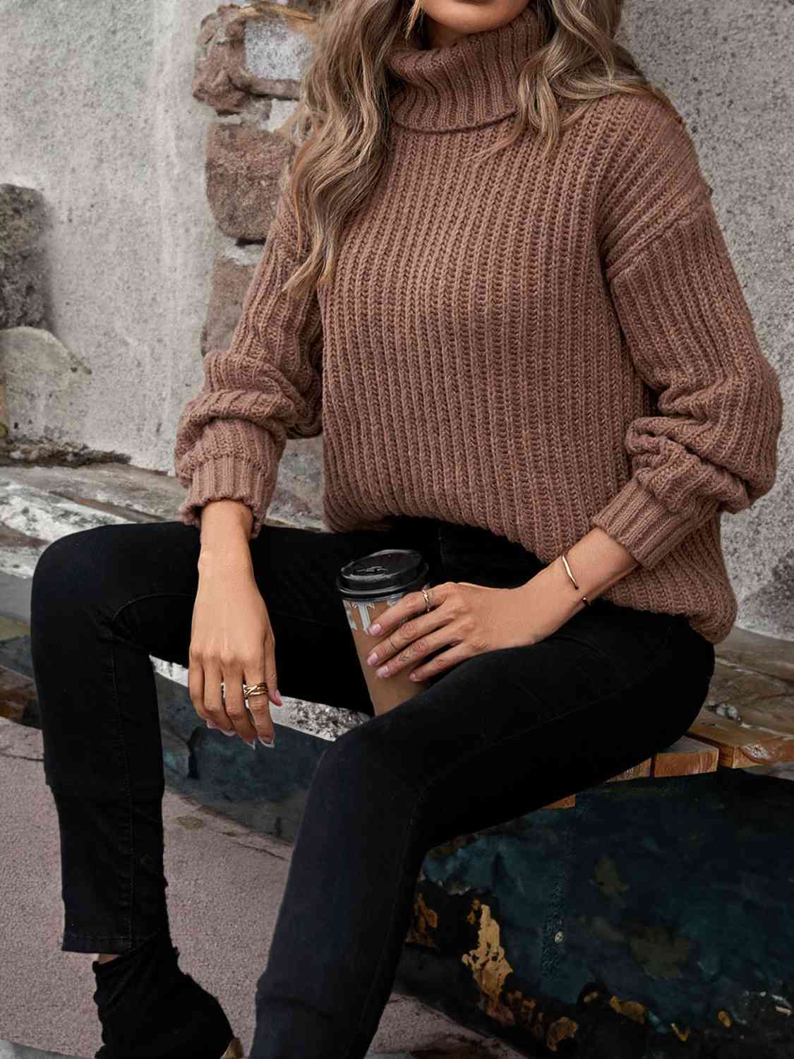 Hazel Blues® |  Turtleneck Rib-Knit Sweater