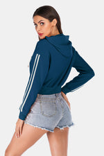 Hazel Blues® |  Side Stripe Drawstring Cropped Hooded Jacket