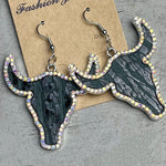 Hazel Blues® |  Rhinestone Trim Alloy Bull Earrings