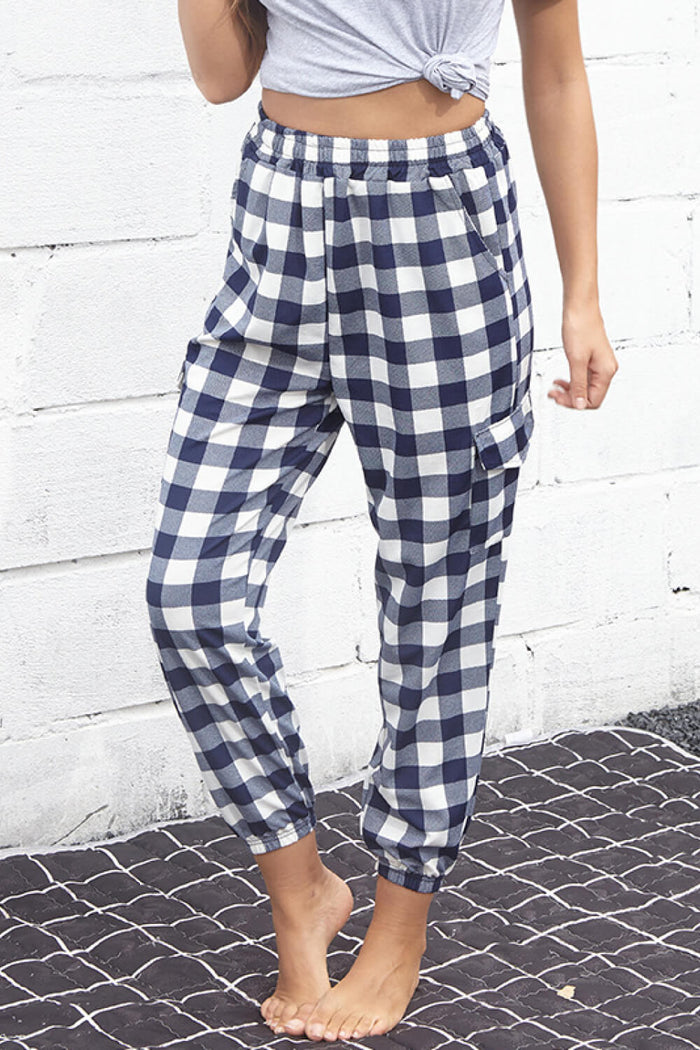 Hazel Blues® |  Plaid Elastic High Waist Cargo Pants