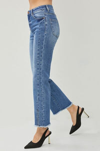 Hazel Blues® |  RISEN High Waist Raw Hem Slit Straight Jeans