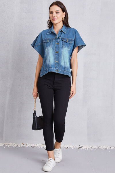 Hazel Blues® |  Pocketed Button Up Short Sleeve Denim Top