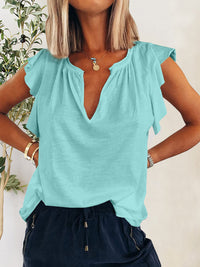 Hazel Blues® |  Ruffled Notched Cap Sleeve T-Shirt