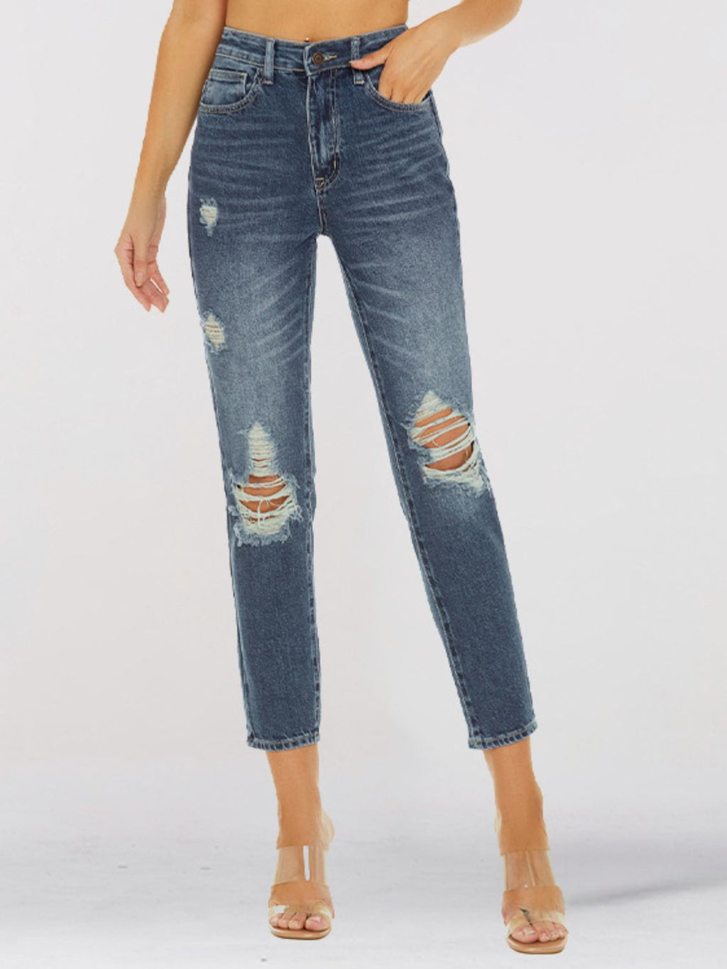 Hazel Blues® |  Distressed Skinny Cropped Jeans