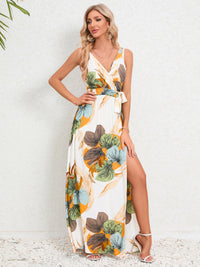 Hazel Blues® |  Slit Tied Printed Surplice Dress