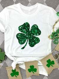 Hazel Blues® |  Lucky Clover Sequin Round Neck T-Shirt