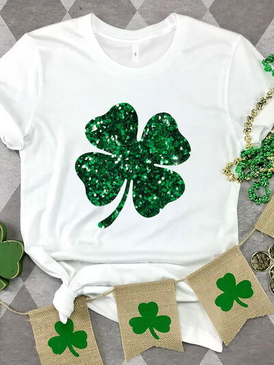 Hazel Blues® |  Lucky Clover Sequin Round Neck T-Shirt