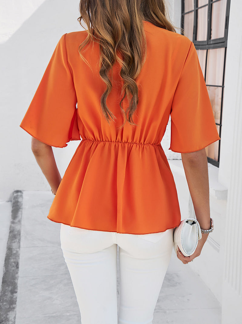 Hazel Blues® |  Surplice Tie Waist Half Sleeve Blouse