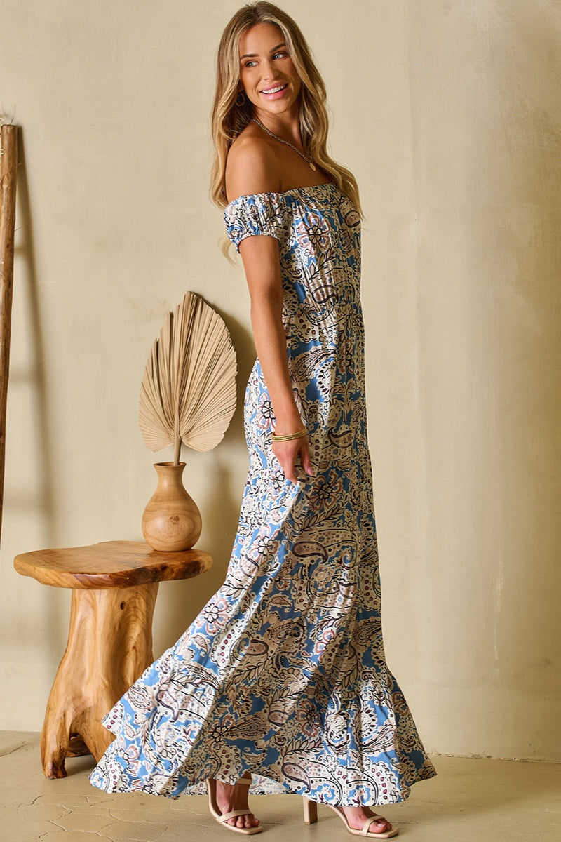 Hazel Blues® |  Printed Off-Shouder Short Sleeve Dress